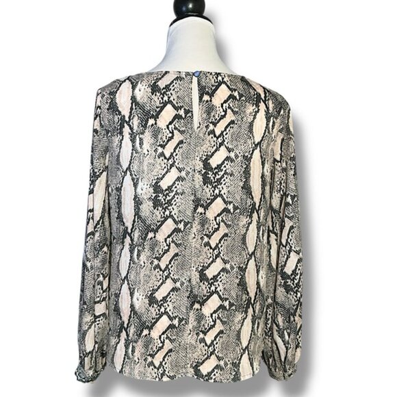 Worthington Women's Snake Print Blouse Ballon Sleeve Black Pink Blush Top XS - Picture 4 of 16